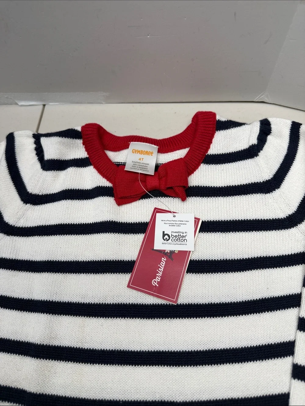 Gymboree Navy, White & Red Striped Knit Dress with Bow